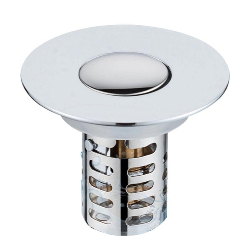 Not Odor Bathroom Sink Drain Filter Push Down Stoppers with Hair Strainer Steel Basin Waste Plugs For Easy Cleaning