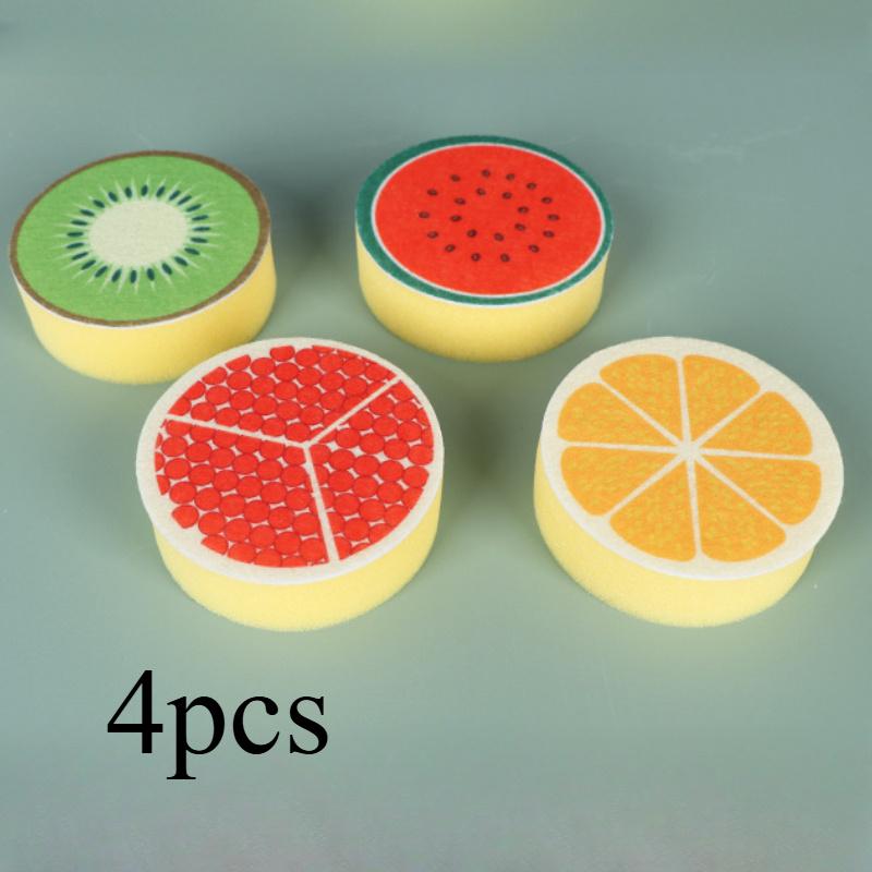 4pcs Kitchen Sponge: Orange Slice Design, Non-Woven, Reusable, Suitable for Kitchen, Bathroom, and Outdoor Cleaning