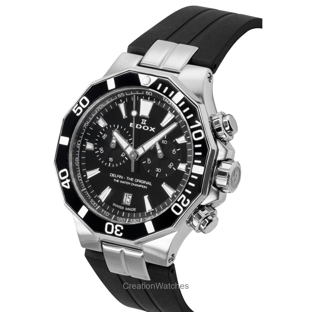 Edox Delfin The Original Chronograph Rubber Strap Black Dial Quartz Diver's 10112-3NCA-NIN 200M Men's Watch