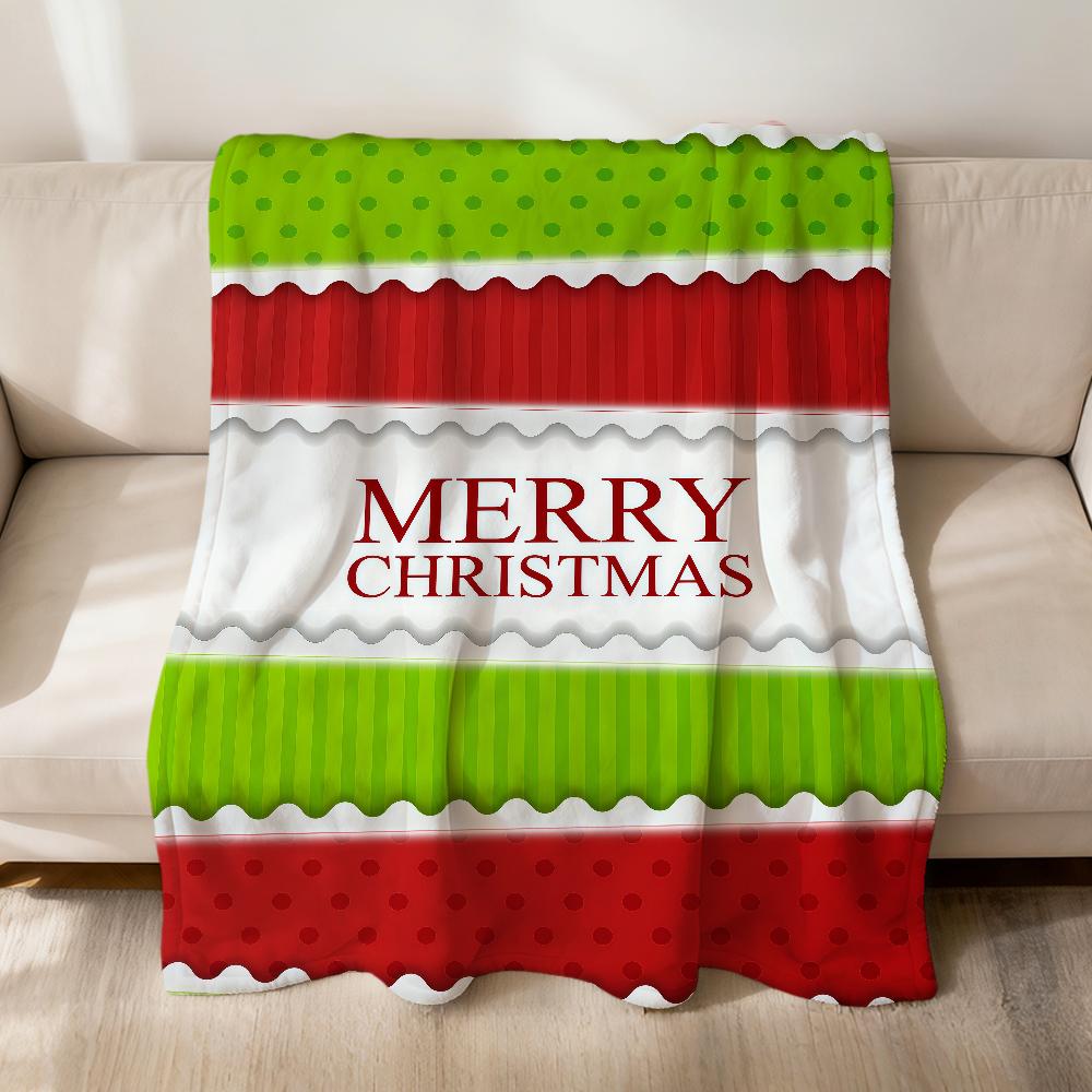 Christmas Pattern Red Green Stripes Flannel Soft Warm Plush Blanket Sofa Living Room Pet Hogar Bedroom Gift Home Car Portable