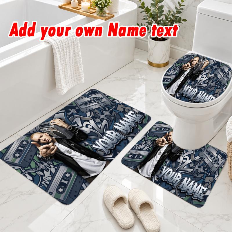 Personalized Eminem 3Pcs Flannel Toilet Mat Set Custom Text Bathroom Rug Non Slip