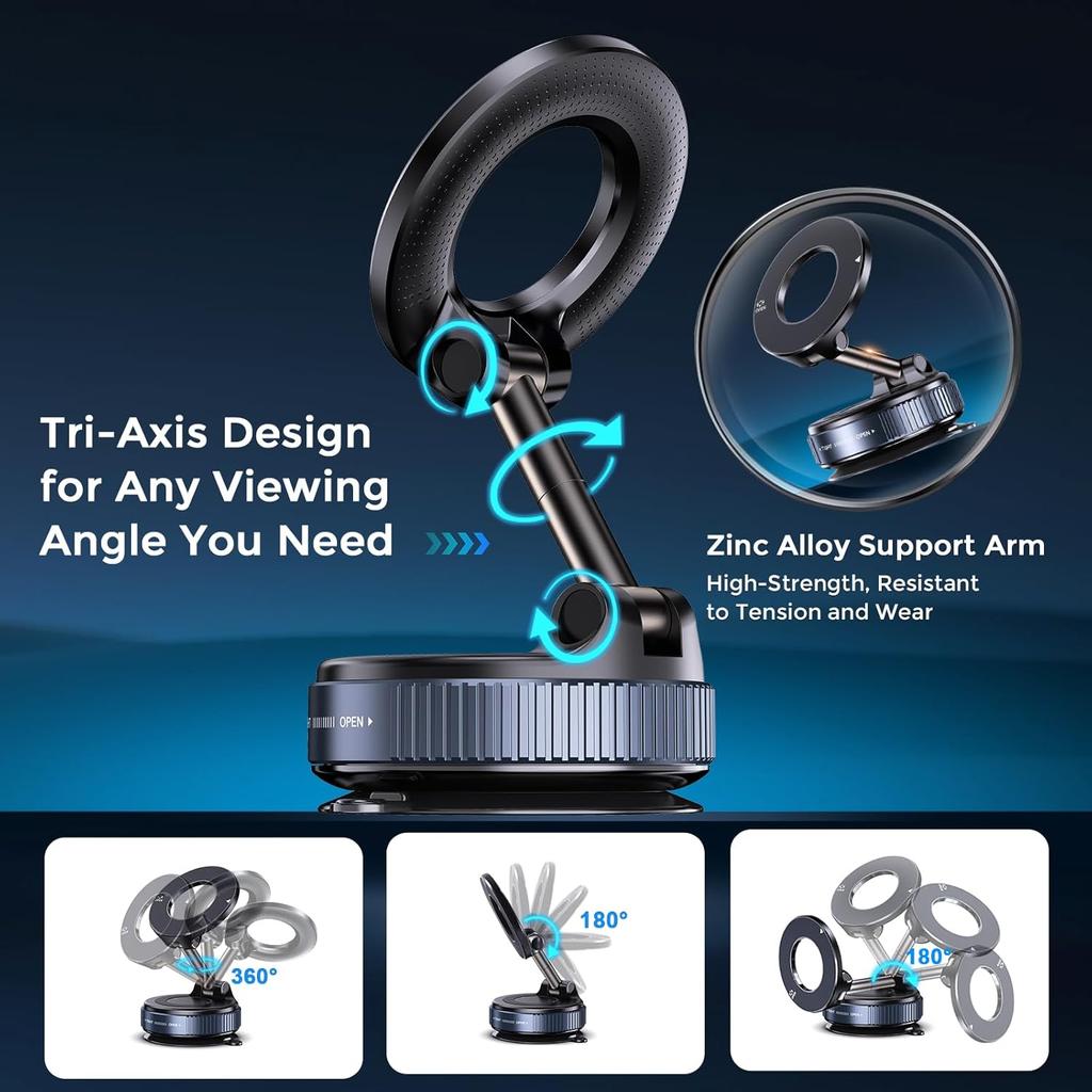 2025 Upgrade Strong Magnetic Car Phone Holder Foldable Design 360° Adjustable Vacuum Mount for Car/Desk/Bathroom/Universal Use