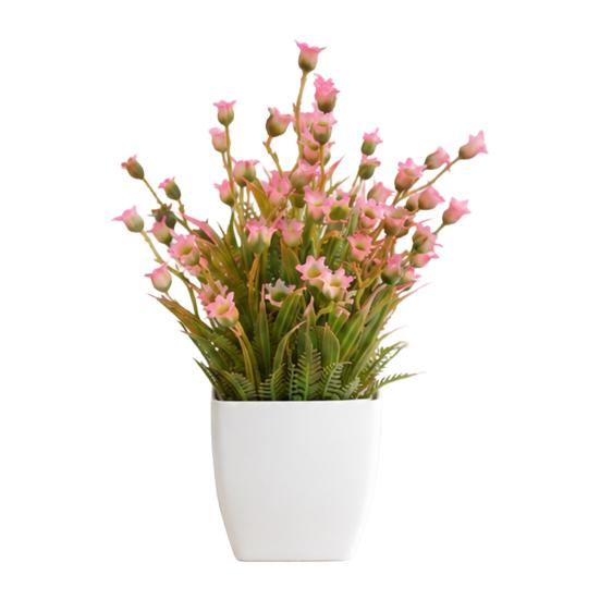 Simulated Small Potted Plants Maintenance-free Pink Faux Flowers With Pots 1 Pc