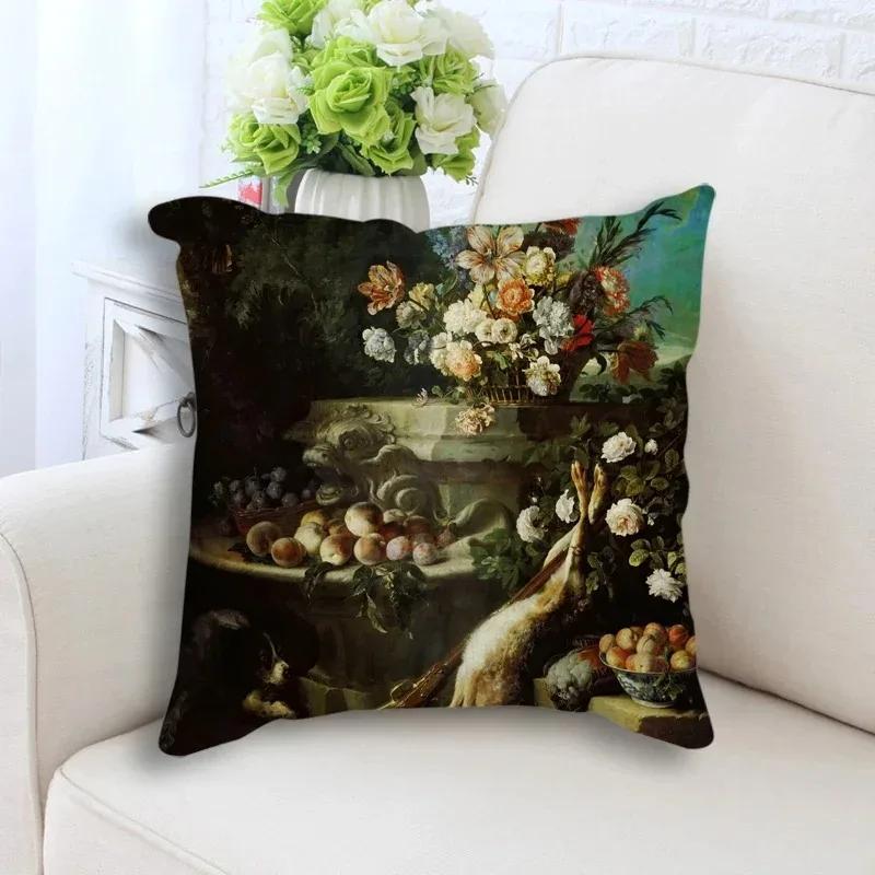 Retro Plant Flower Art Oil Painting Printed Pillow Case Home Decoration Bedroom Room Living Room Sofa Cushion Cover X