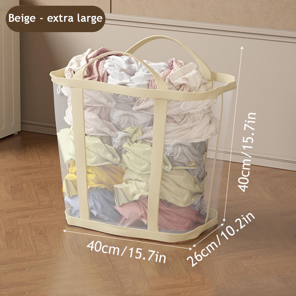 Foldable Mesh Laundry Basket With Handle Large Capacity Hanging Dirty Clothes Hamper Nylon Mesh Laundry Organizer Bag Bathroom