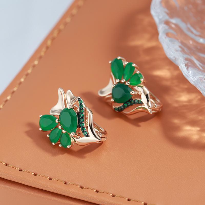 Dark Green Natural Zircon English Earrings For Women  Rose Gold Black Plating Vintage High Quality Daily Jewelry