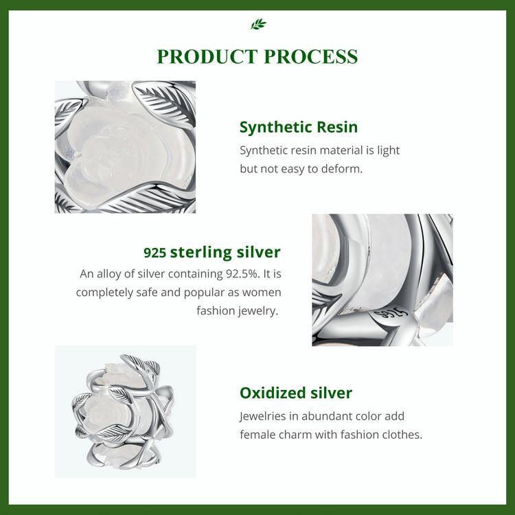 WOSTU 925 Sterling Silver Roses & Moon Dragonfly Charm Four-leaf Clover Beads for Women Girls Bracelet & Bangle DIY Jewelry