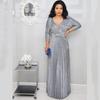 Moda Inverno 2025 Abito da Donna Plissettato con Stampa Oro Maniche Lunghe Gonna Ampia con Cintura Rosa Brillante