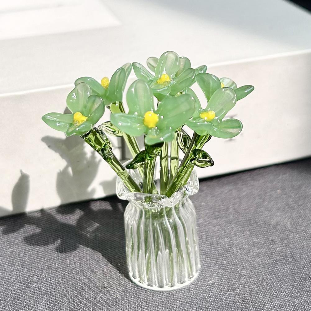 Glass Flower Decor Handmade Glass Flowers Hand-blown Glass Flower Bouquet with Vase Mini Floral Decoration for Home Room