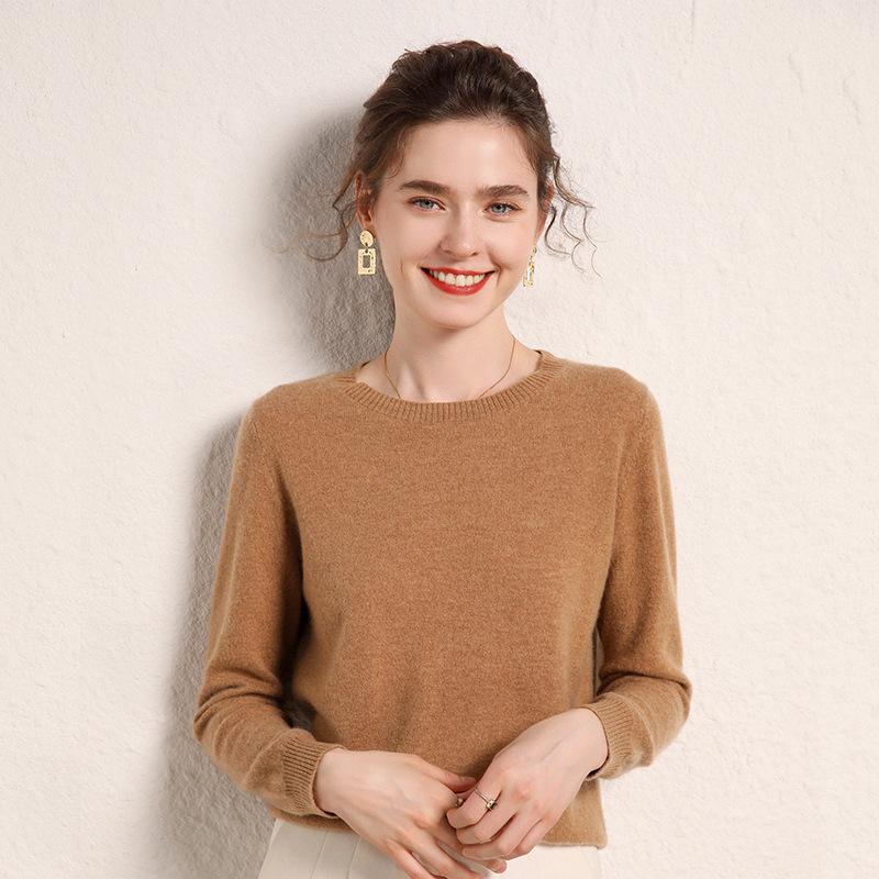Women's Cashmere Long Sleeve Sweater: New Style, Pure Round Neck, Loose Fit, Thin Knit Pullover for Autumn/Winter
