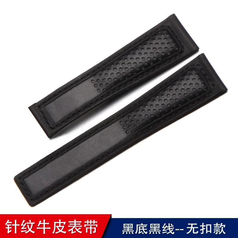 19mm 20mm 22m Cowhide Watchband For TAG Heuer Calera Monaco F1 Black Red Men Genuine Leather Strap Metal Folding Buckle Bracelet