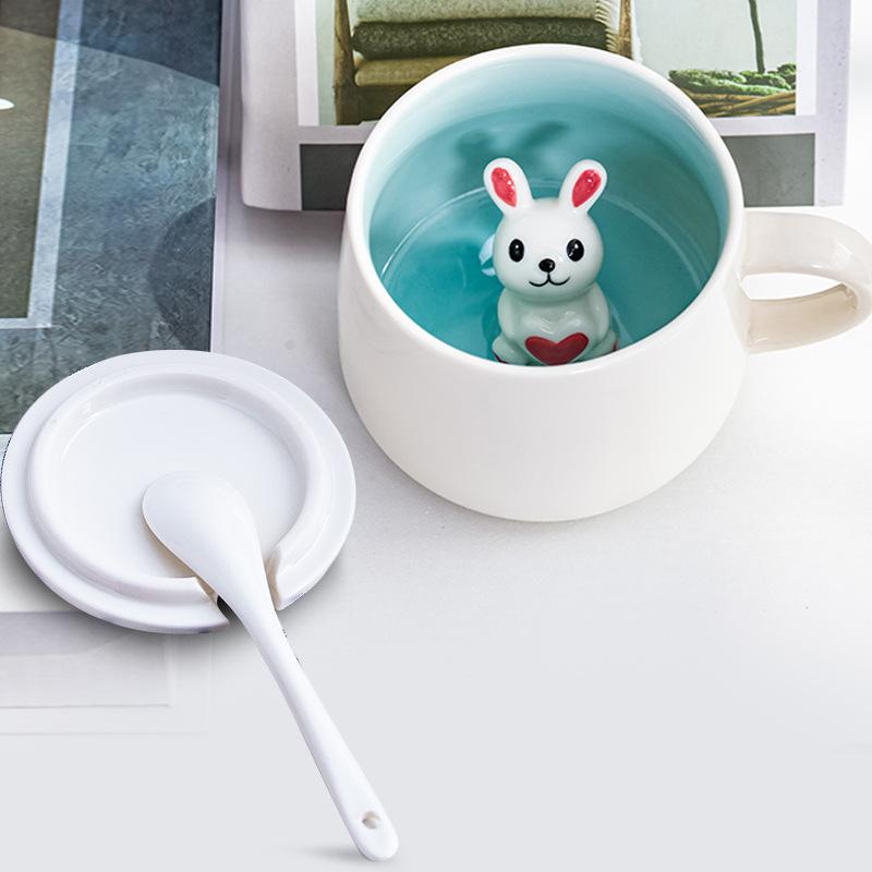 

3D Animal Inside Mug, Funny Ceramic Cup, Coffee Mugs with Lid and Spoon, Milk Tea, Breakfast Cups 301-400ml зелёный