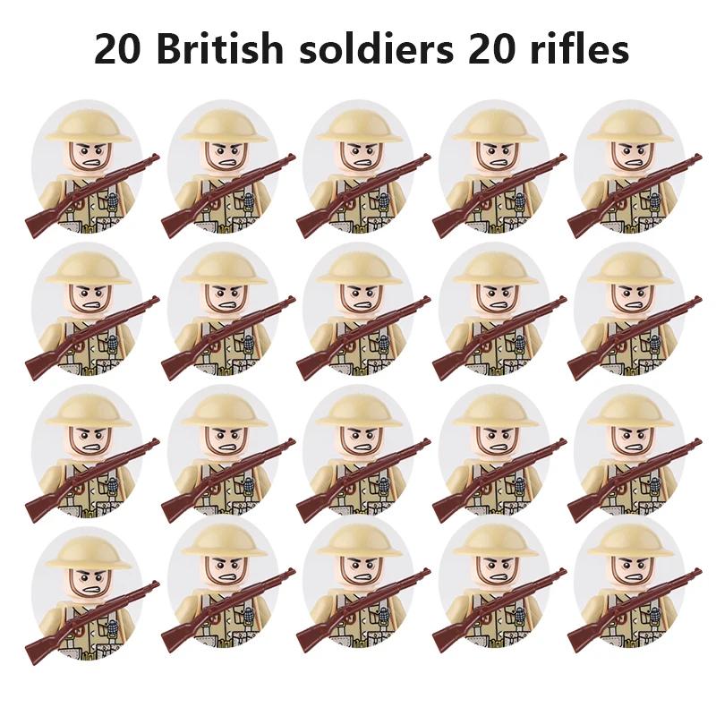 20Pcs/Set WW2 Military Soldier Array Soviet US UK France Japan Canada Italy China Building Blocks Action Figure Bricks Kids Toy