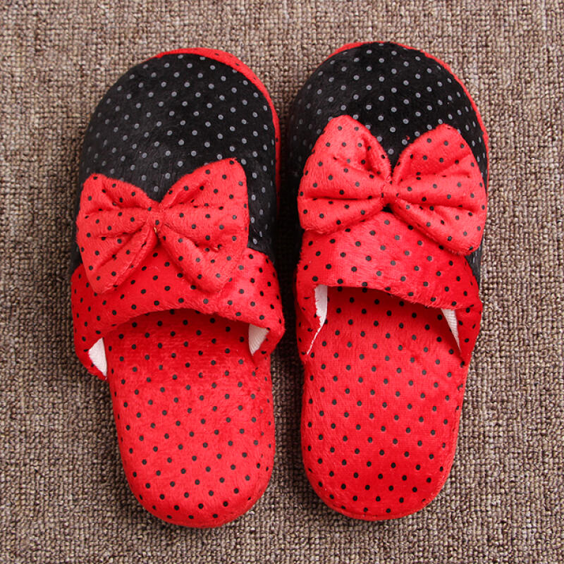 

Polka-dot ribbon women s indoor slippers/cold indoor shoes