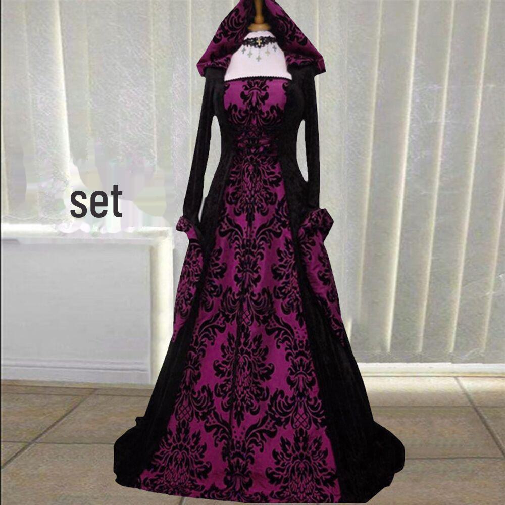 

Платье-трапеция в европейском и американском стиле 2023 года с длинными рукавами, капюшоном, завязкой на талии и принтом в стиле суда XXXL фиолетовый