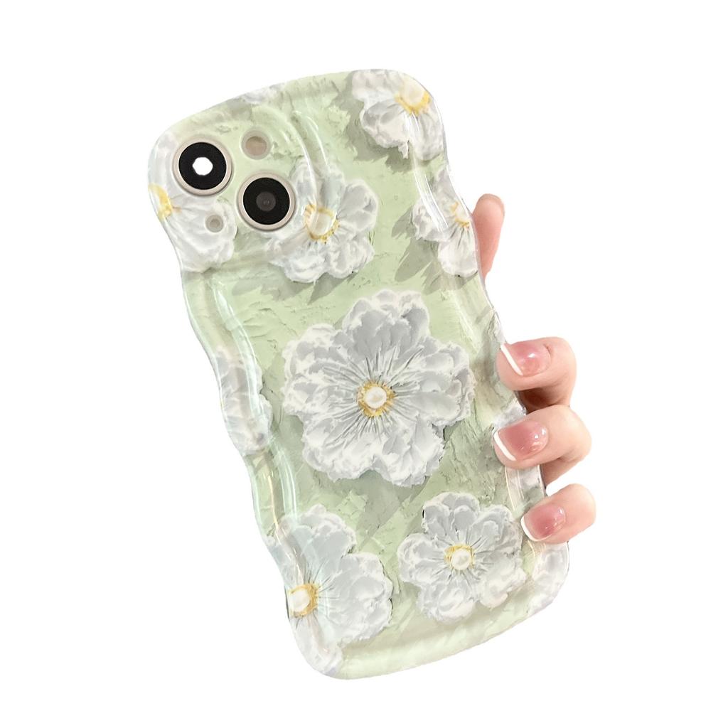 Apple 15 Mobile Phone Case Cartoon Green Bracelet Oil Painting Flower iPhone16ProMax/12/11/xs/xr