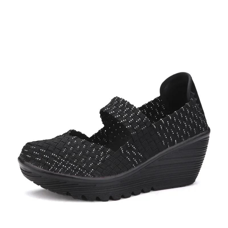 Keilabsatz-Plateau-Websandalen Mode Peep Toe Bequem Atmungsaktiv Mama-Schuhe Damen Casual Dicke Sohle Sandalias Mujer 2024
