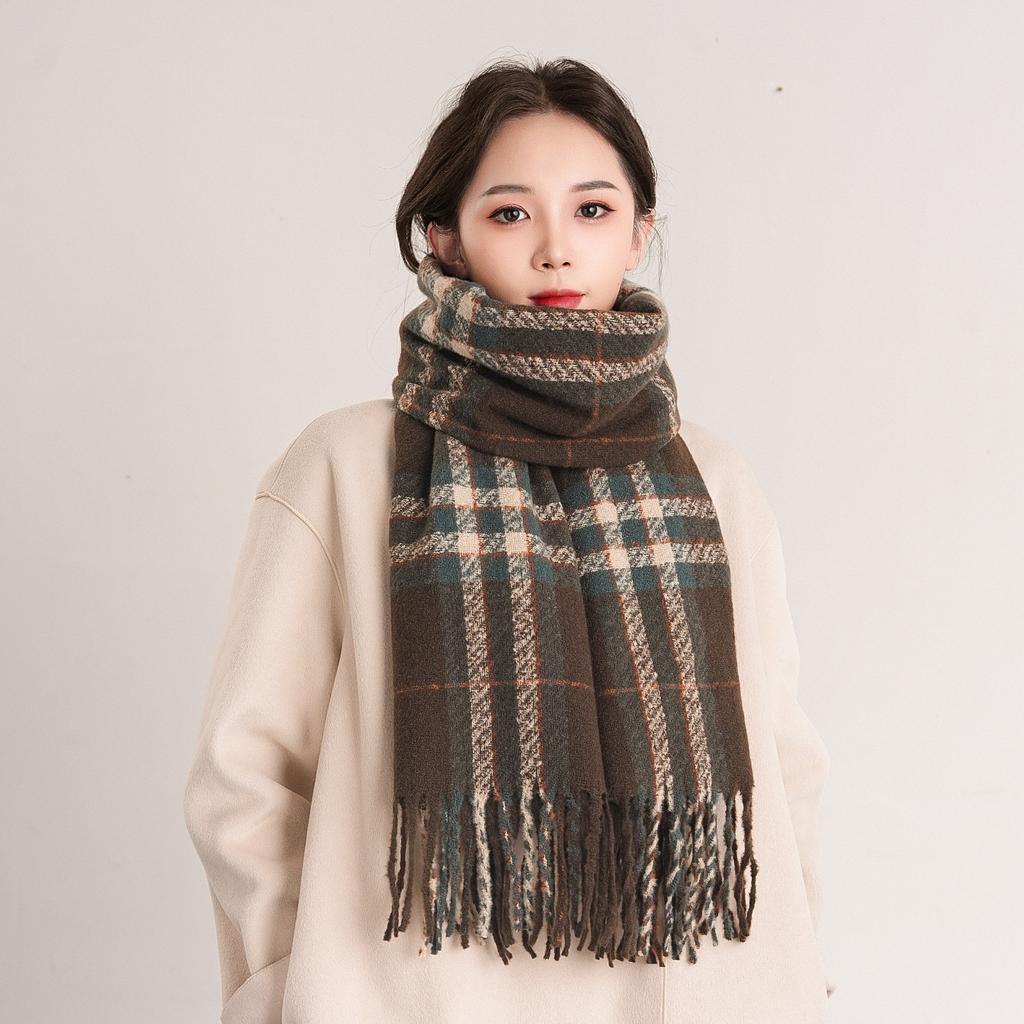 Karierter Kaschmirschal für Damen, warmer Schal mit Fransen, vielseitiger Swing- und Winterschal mit Vogelgittermuster für Herren