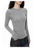 Women's Gray Slim-Fit Long-Sleeve T-Shirt: Korean Style, Autumn/Winter Base Layer