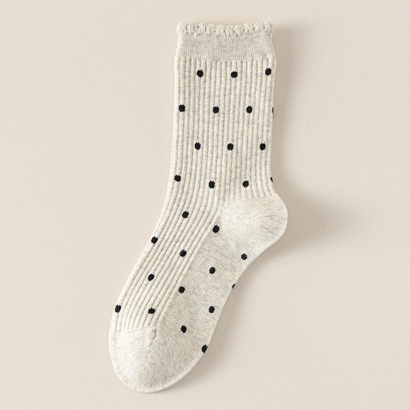 Polka Dot Socks Pure Cotton Medium Tube Socks Spring And Autumn Thin Versatile Cute Lace Polka Dot Stacking Socks Socks Industry