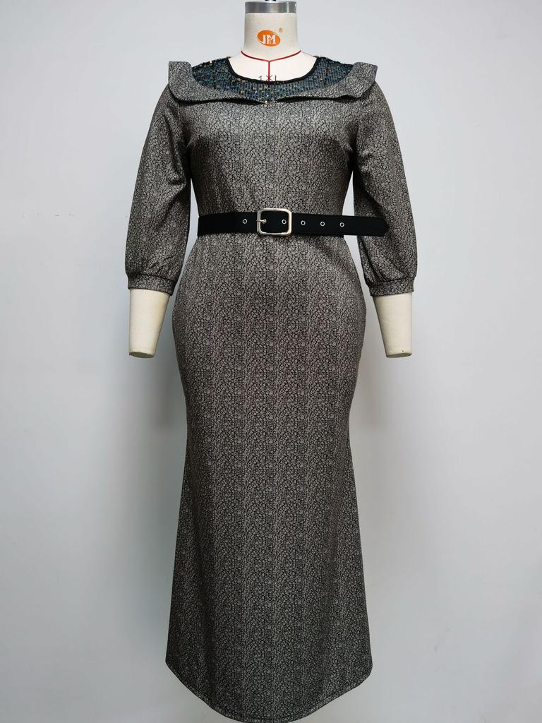 Large Size Women's Clothing New Round Neck Printed Fishtail Dress Evening Dress Long Dress Source Factory