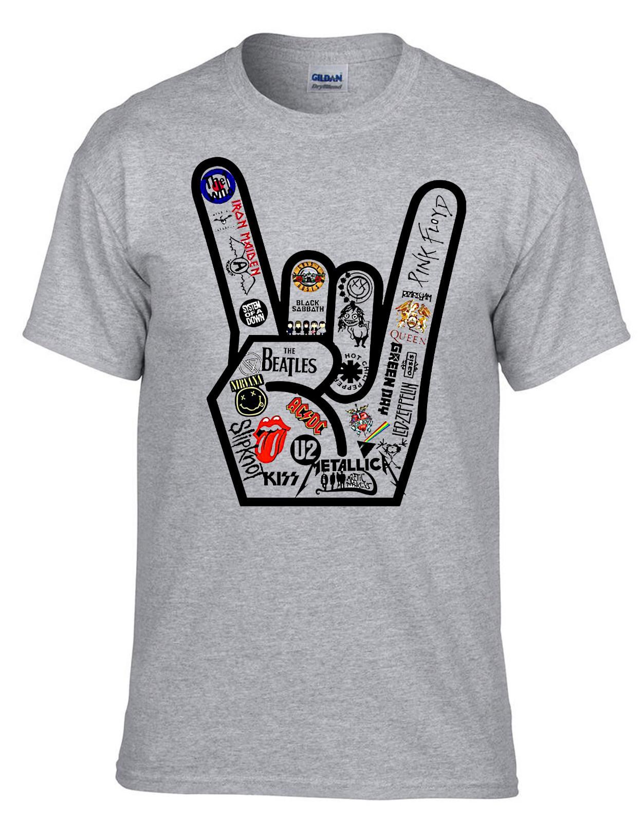 26 Rock Music U2 Beatles AC DC Nirvana Metallica Rock Music Grey T-Shirt -069_Grey- Unisex T-Shirt XXXXL