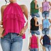 Fashion Chic Versatile Solid Color Halter Neck Sleeveless Irregular Ruffled Hem Top
