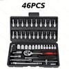 46pcs/set Ratchet Wrench Set Car Tool Kit Metric Mechanic Bit Socket Wrench Set Car Repair Accessories Drive Socket Set