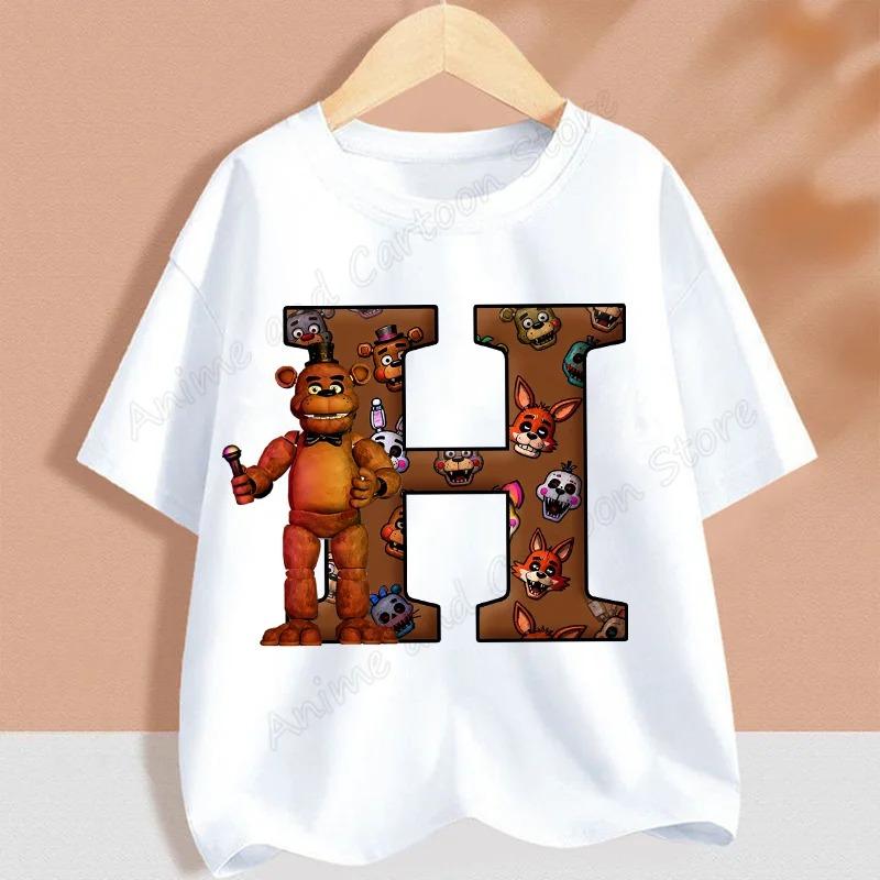 Fnafs Children T-shirt Five Nights At Freddys Letter Tee Top Round Collar Clothing Kawaii Summer Short Sleeve Kids Clothes Gift