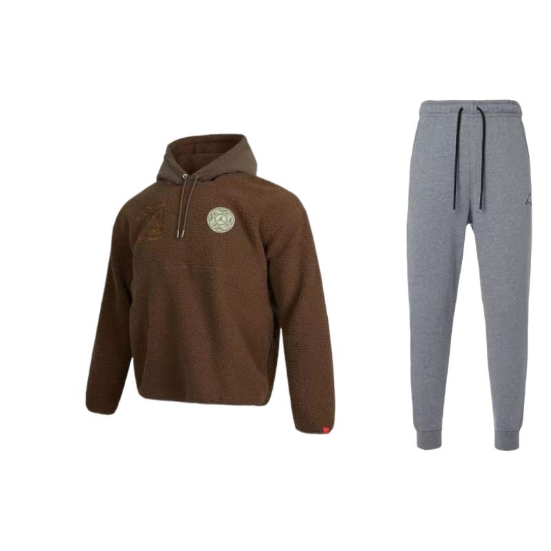 

Jordan Logo Hoodie With Drawstring And Solid Color Logo Embroidery Drawstring Pants Casual Sports Set Unisex sets DQ7341-091+FB1451-274 S