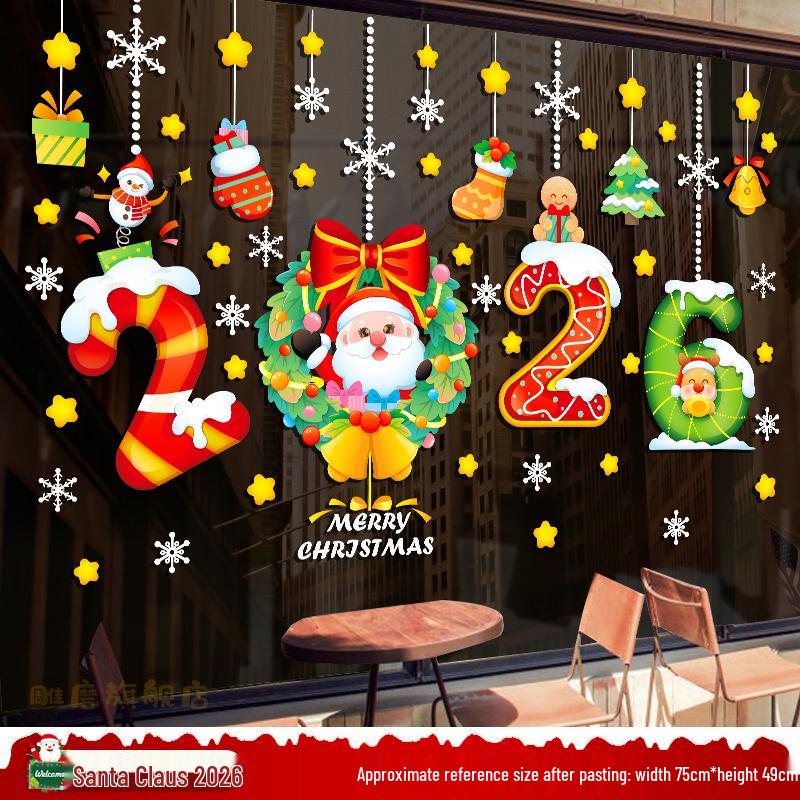 Santa Claus and Tree Window Cling Decorations for Christmas