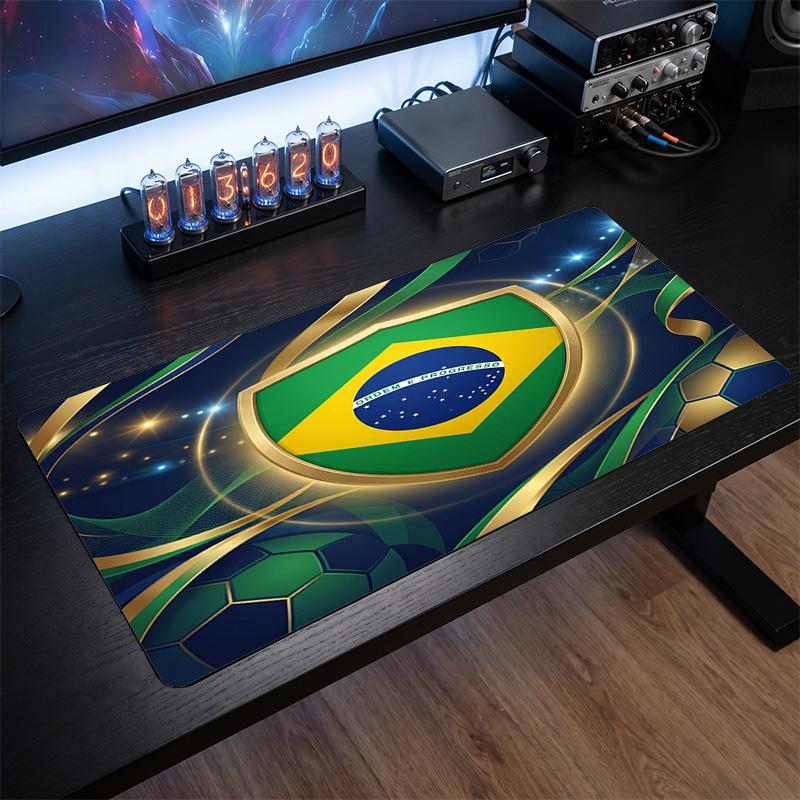Brazil Football Crest Mouse Pad, Extended Non Slip Rubber Desk Mat for Gaming Office Laptop Fan Gift