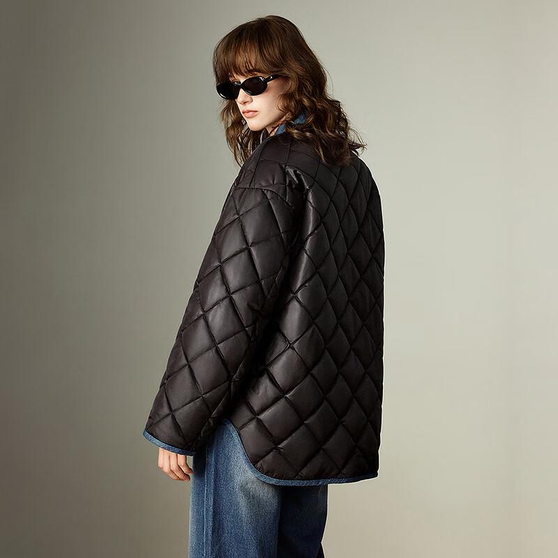 Chuyu Women's Corduroy Quilted Round Neck Winter Coat