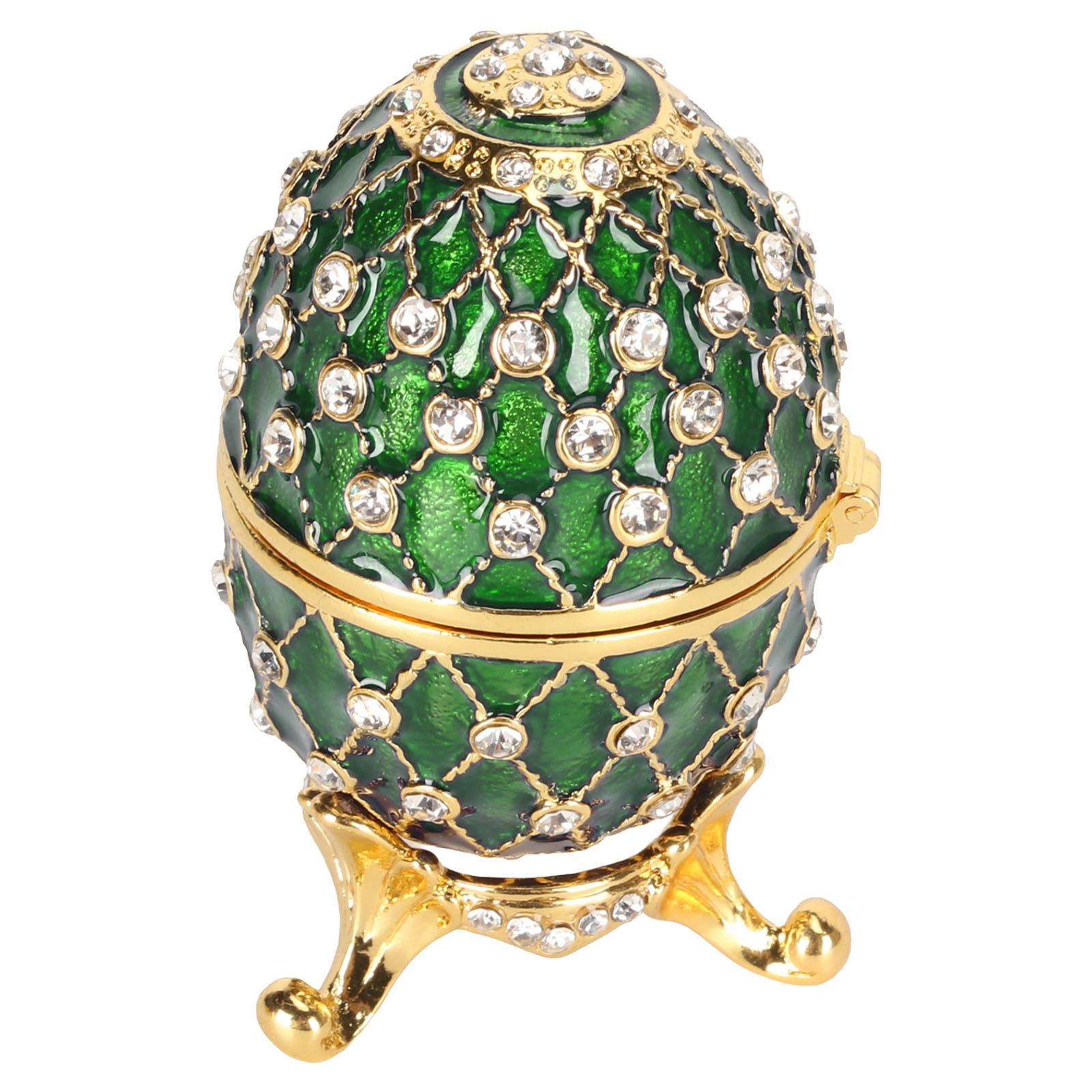 

Egg Trinket Box Zinc Alloy Sparkling Rhinestone Exquisite Elegant Metal Jewelry Box for Family Office Storage Green зелёный