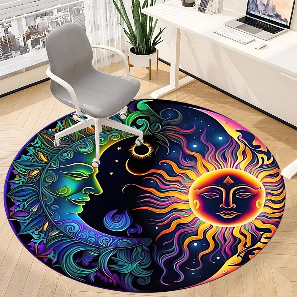 1pc Sun MoonChair Carpet for Office, Indoor Non-Slip Washable Polyester Fiber Carpet, Mat For Office, Machine Washable