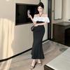 Hepburn Elegance: French-Style One-Shoulder Fishtail Halterneck Evening Gown