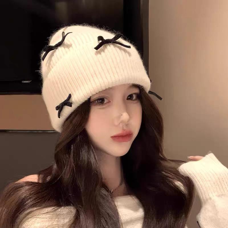Korean Style Bow Knitted Hat Ear Protection Warm Face Small Wool Hat