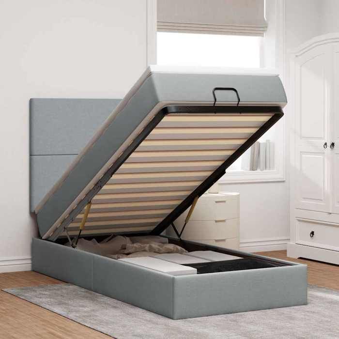 VidaXL Cadre de lit ottoman et matelas gris clair 100x200 cm tissu 3313899