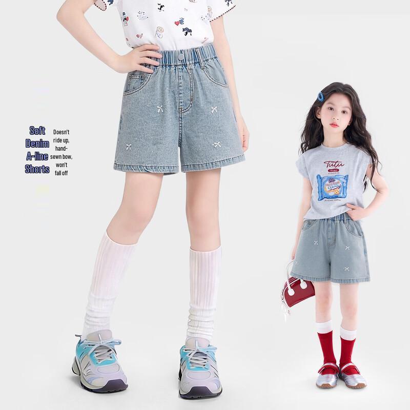 Tutuxiaoxiang Girl s Soft Denim Bow Bermuda Shorts 150