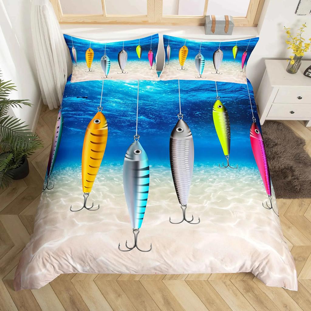 Fisch Bettwäsche-Set Ozean Bettwäsche-Sets 3D Gedrucktes Unterwasserwelt mit Hai Delfin Korallenriff Muster Bettbezug-Set