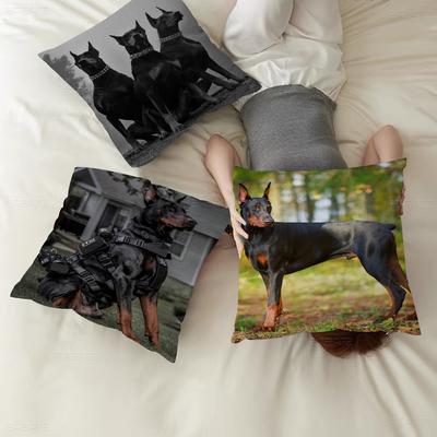 Doberman Cool Dog Pillow Covers Cartoon Sofa Decorative Home Double-sided Printing Short Plush Cute Cushion Cover