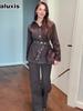 New Foreign Style Women's Long Sleeve Denim Jacket + Wide Leg Jeans Two Piece Set