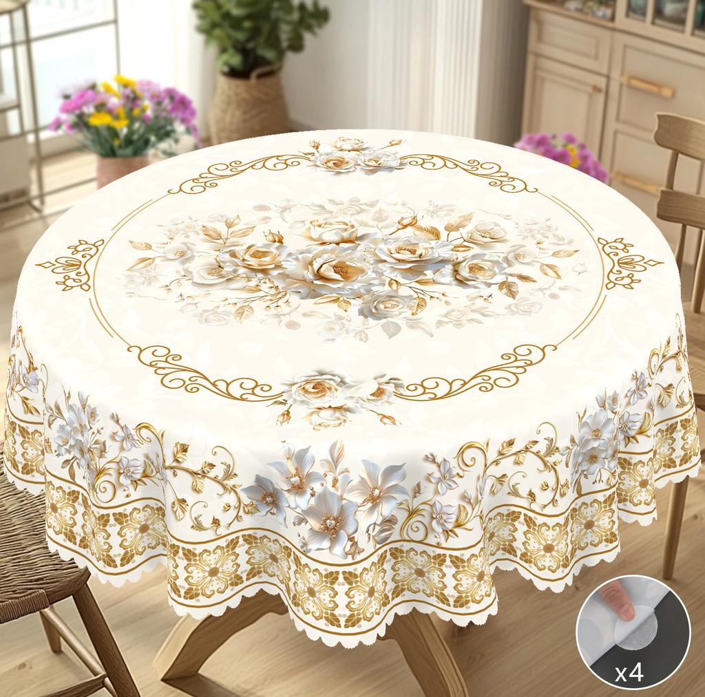 1 Piece Of Floral Spring And Summer Round And Rectangular Tablecloths, Various Sizes, Retro Gold Floral Print Pattern Design, French Style, Tablecloth