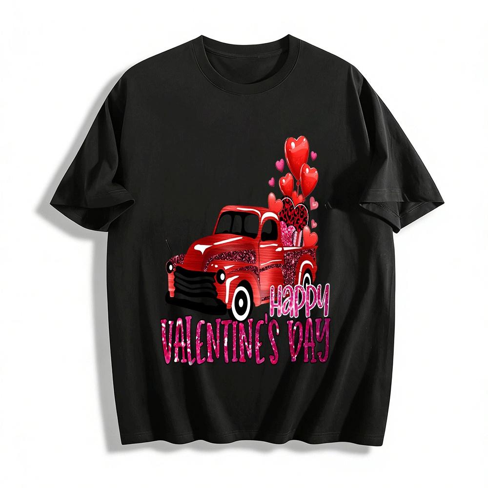 

Valentine s Day Vintage Red Heart Truck Graphic Casual Top Pure cotton T-shirt XXS