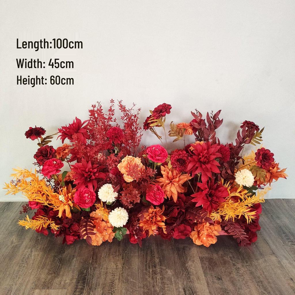 Silk Red Flower Aisle Runner & Floral Background for Chinese Wedding Engagement