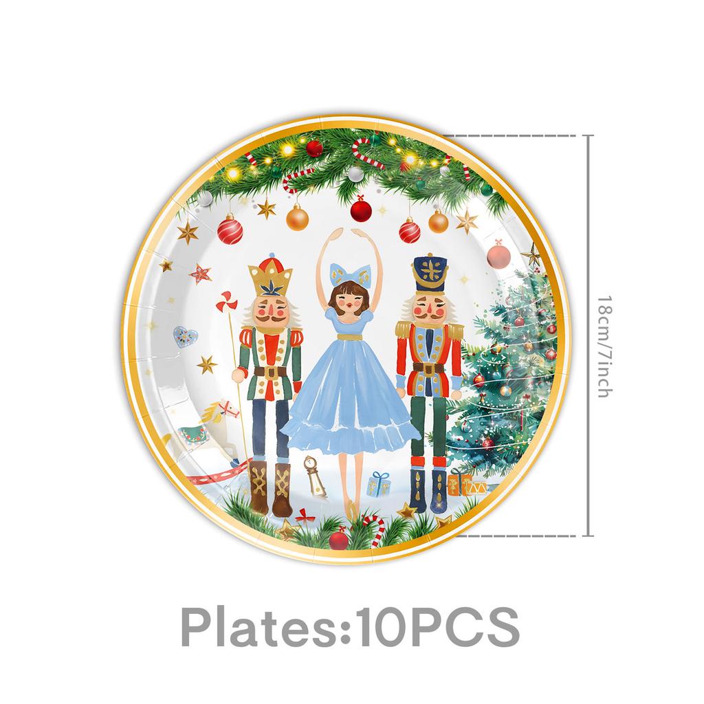 Christmas Themed Party Supplies White Nutcracker Tableware Party Atmosphere Arrangement Props Banner Tablecloth