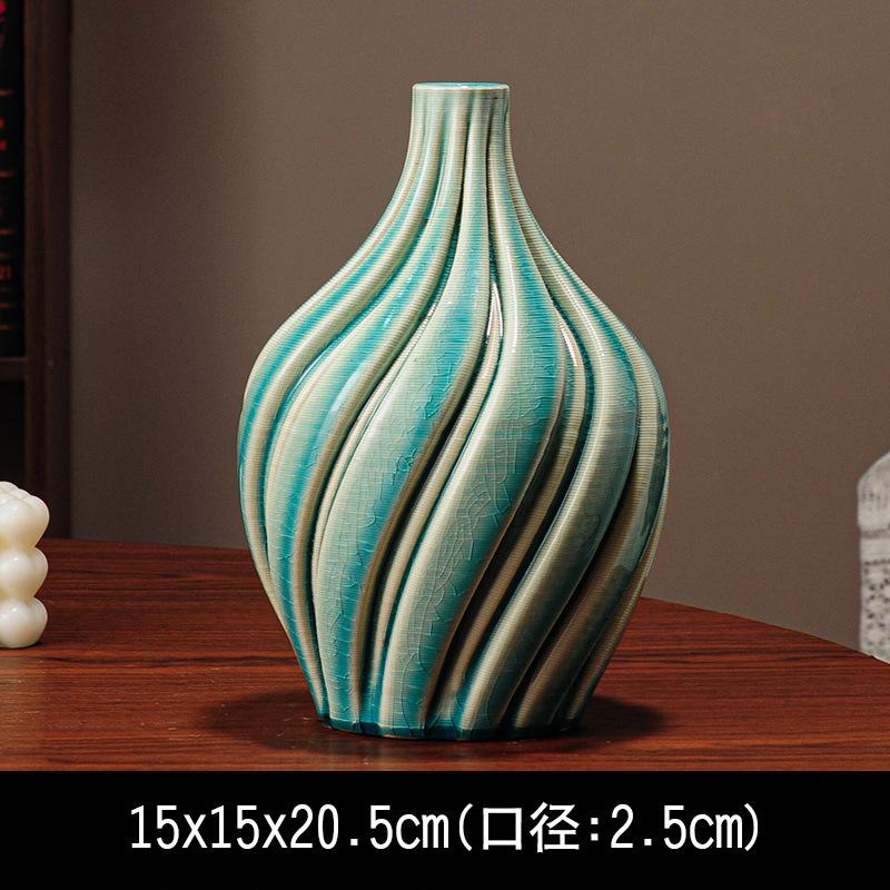 

American Retro Threaded Ceramic Vase Ornaments Flower Arrangement Dried Artificial Flower Living Room Porch Home Decor Vases синій