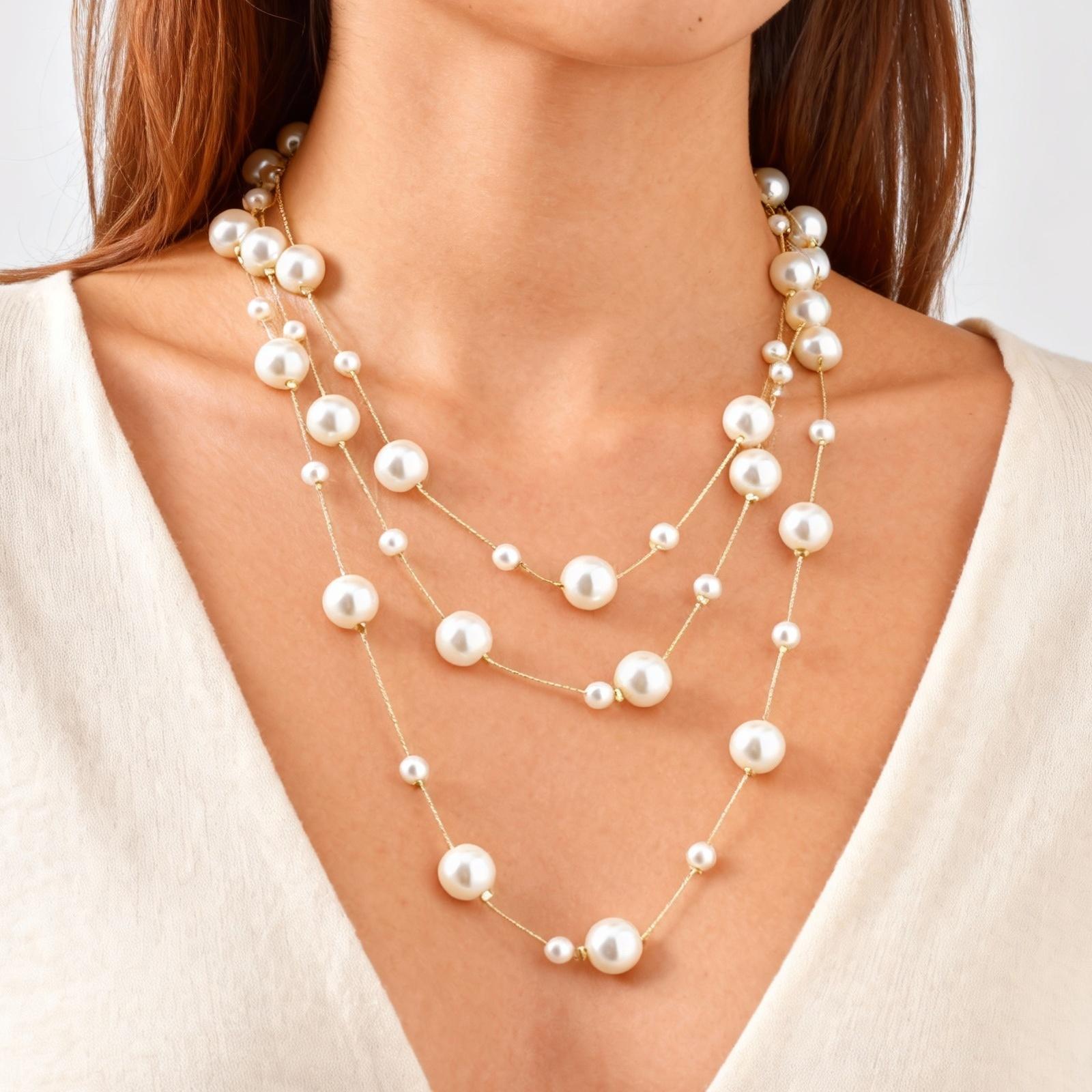 

Vnox Elegant Pearl & Crystal Choker Necklaces,180cm Long Chain Multi-layer Jewelry, Suitable For Wedding Bridal Party
