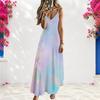 Women Plus Size V Neck Strappy Sleeveless Printed A Line Pastel Gradient Maxi Dress