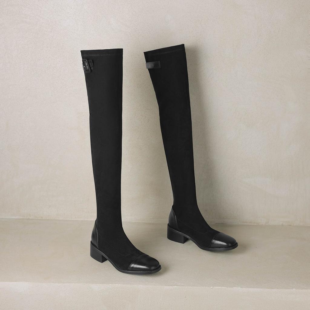 Krazing Pot Flock Autumn Winter Shoes Thick Heels Size 43 Long Boots Black Brown Stretch Over-the-knee Boots